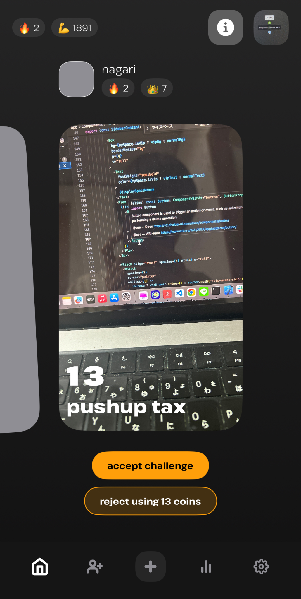 PushupTax Main Challenge Screen